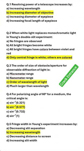 Wave optics MCQ #shortsfeed