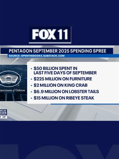 In the $93 billion Pentagon spending spree, Defense Secretary Pete Hegseth signed off on blowing $6.9 million on lobster tail, $2 million on Alaskan king crab, more than $15 million on ribeye steak and $124,000 on ice cream machines.