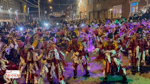 Quaker City String Band playing their 2023 1st prize theme "Monster Movie Mayhem" on New Year's Day outside of their clubhouse! | Philadelphia String Band Assn.