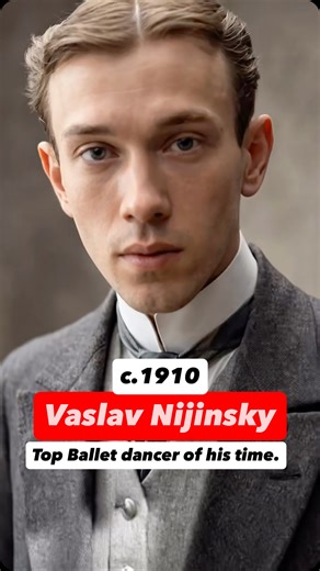 Bringing History To Life on Instagram: "Vaslav Nijinsky, photographed around 1910. This portrait dates from the height of Nijinsky’s early career with Sergei Diaghilev’s Ballets Russes, just before he became internationally famous for revolutionary roles such as Le Spectre de la rose and Petrushka. The tailored double-breasted suit, high collar, and narrow tie reflect Edwardian fashion of the late 1900s to early 1910s. His youthful appearance and restrained pose contrast sharply with the explosi
