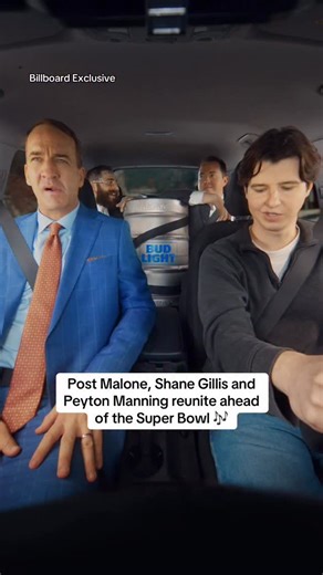 Who has the aux? 😂 Billboard has the exclusive teaser ahead of @postmalone, @shanemgillis and @peytonmanning’s exciting reunion ahead of their upcoming #SuperBowl commercial with Bud Light. | Billboard