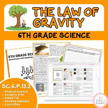 The Law of Gravity SC.6.P.13.2 6th Grade Physical Science Activity & Answer Key