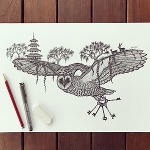 12K views · 60 reactions | 'Aloft' ***Hit HD*** Owl Illustration on A3 Size, 220 gsm drawing paper with fine tip art pens. Original & Prints are for sale at www.samuelj.com.au Feel free to share with friends. :) | Jesse Samuel | Facebook