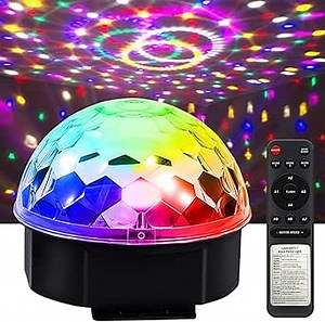 [7in Big Size] Disco Ball Party Lights Sound Activated DJ Disco Light LED Light 9 Colors Strobe Stage Lights for Birthday Rave Home Club Karaoke Stage Show Christmas Halloween Decorations
