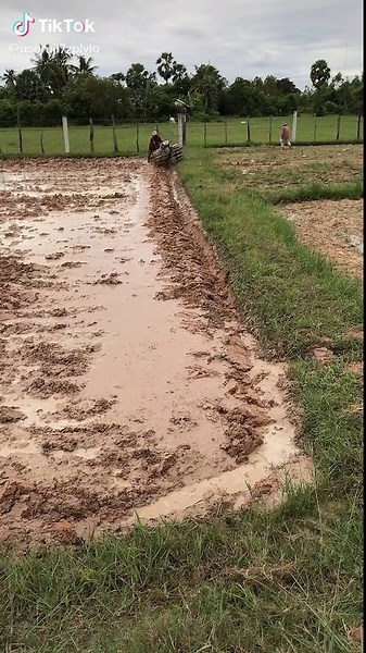 Rural Farming: Working in a Muddy Field with Tractor