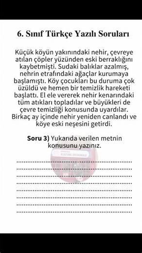 6. Sınıf Türkçe 2. Dönem 2. Yazılı Soruları 3. Soru #türkçe #yazılısınavsoruları #yks #tyt