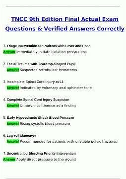 TNCC 9TH EDITION FINAL EXAM Latest 2025 Actual Questions and Verified Answers 2025 2026 A Grade 100