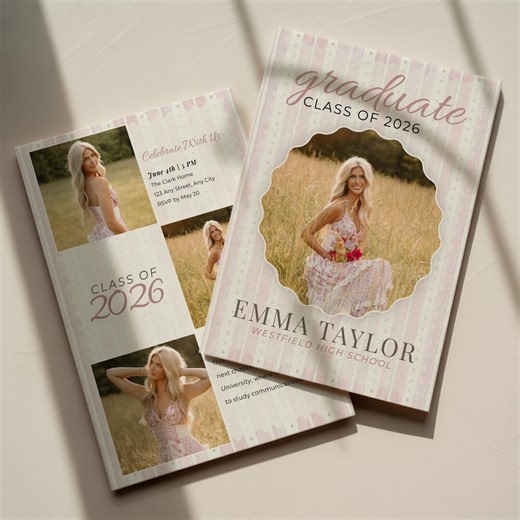 Pink Graduation Announcement Template | Class of 2026 Photo Card | Editable Canva Senior Girl Invite | Modern Grad Party Invitation - Etsy