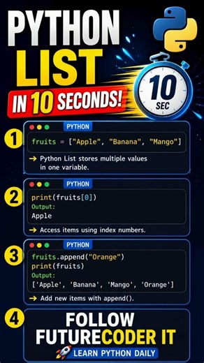 Python List in 10 Seconds | Learn Python Fast #Shorts #python #coding #pythonchallenge
