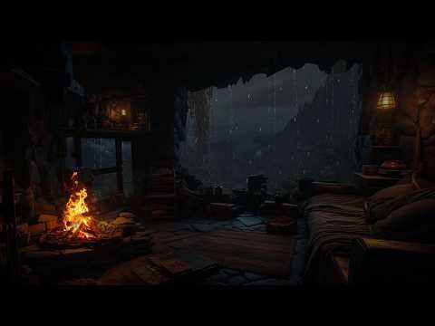 No Ads , Melt Away Stress & Sleep Instantly | Heavy Rain, Thunder & Crackling Fire in a Cozy Cave🌧️