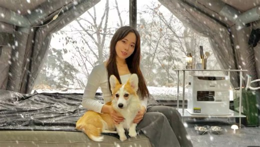 露营🏕️ | WiSHye | 和我的狗在大雪中露营 | 55公斤的空气帐篷 | SNOW ASMR