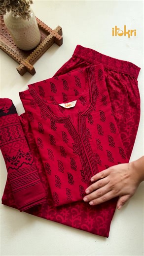 🖤 Bagh Cotton Suit Sets — Soft, Printed, and Rooted in Craft Hand-Printed. Ready to Wear. Always Breathable. There’s a quiet confidence in Bagh prints. Black and deep red, stamped by hand using natural dyes. Clean lines. Geometric borders. Repeated with precision — but never factory perfect. These stitched suit sets are made from 100% breathable cotton and printed using ancient woodblocks in Bagh, Madhya Pradesh. 🧵 Pre-stitched: Kurta Pants Dupatta 🖐️ Hand block-printed using natural dyes 🌿 