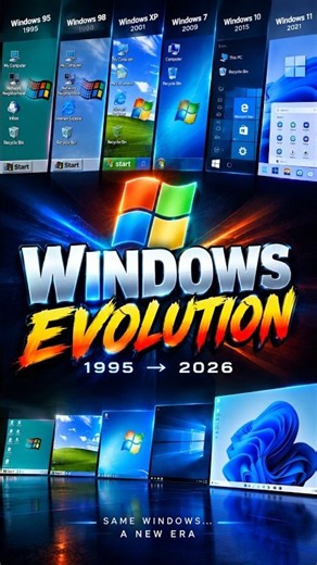🔥 Windows Evolution (1995–2026) 🖥️ | Windows 95 to Windows 11 #shorts