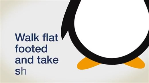 Heading outside? Remember: If there's ice below, take it slow. Walk like a penguin to prevent falls and injury. 🐧 | Alberta Health Services