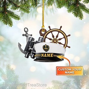 Personalized Nautical Captain Hat Christmas Ornament, Custom Name Christmas Ornament, Ornament for Dad, Nautical Captain Hat Ornament - Etsy
