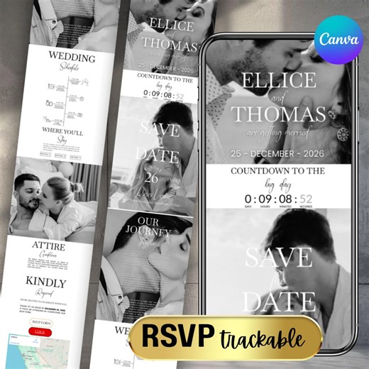 Elegant Wedding Website Template, Canva Wedding Web Invitation, Online RSVP, Wedding Countdown, Interactive Map, DIY in Canva Website Invite - Etsy