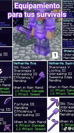 Equipación para sus survivals de Minecraft de hiper ultra premium cash😆