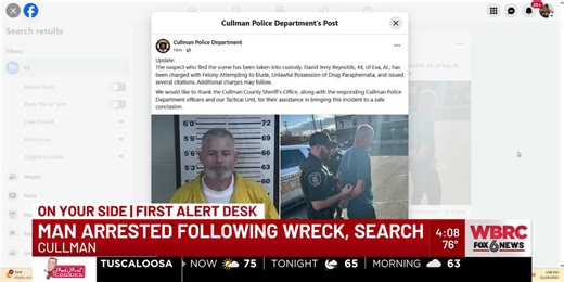 Man arrested following manhunt, wreck in Cullman