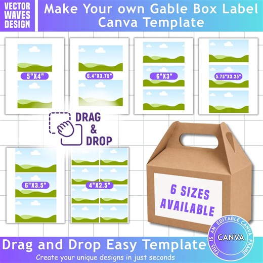 Gable Box Label Bundle Canva Template, Printable Gable Box Front Label, Drag and Drop, DIY Template, Custom Personalized, Party Favors - Etsy UK