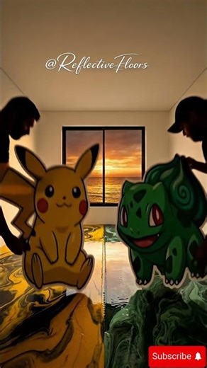 Half Pikachu Half Bulbasaur Epoxy Floor Transformation #epoxyfloor #diy #interiordesign