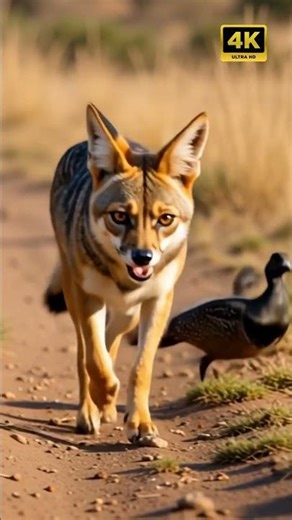 Witness the Hunt: Black-Backed Jackal's Deadly Stalk for Guinea Fowl