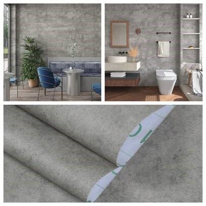 1 Roll Of Concrete Peeling And Pasting Wallpaper - Industrial Style Self-Adhesive Wallpaper With Light Gray Texture, Self-Adhesive Detachable Waterproof Vinyl Contact Paper, Thick Tenant Friendly Large Roll For Kitchen, Bathroom, Bedroom | SHEIN