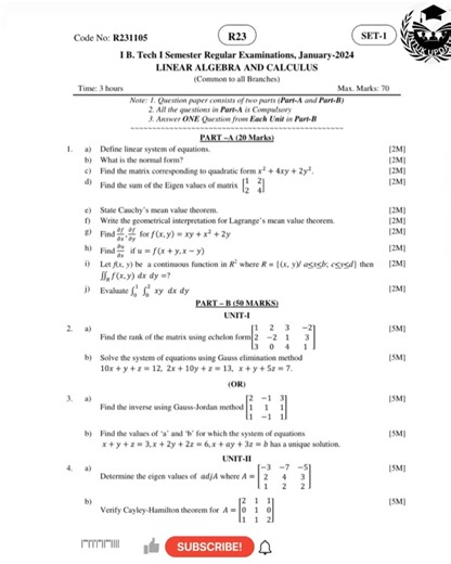 JNTUK R23 REGULATIONS M1 QUESTION PAPERS SET-1