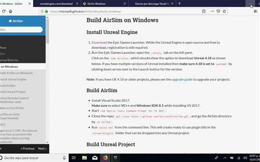 How to build AirSim on Windows Construir AirSim para Windows Install Unreal en