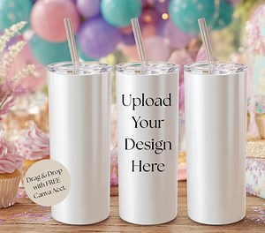 Tumbler Mockup Drag and Drop Canva 20oz Tumbler Mockup Whimsical Birthday Party Customizable Design for Sublimation Wrap Designs - Etsy