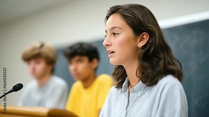 Teenagers passionately engage in a debate club practice session, honing their skills for an upcoming regional competition.