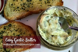 Easy Garlic Butter is delicious on bread, vegetables, baked potatoes and so much more! We keep this in our refrigerator all the time. Makes a GREAT gift! Get the full recipe here: https://walkingonsunshinerecipes.com/easy-garlic-butter-spread-recipe-that/ http://www.walkingonsunshinerecipes.com/2016/04/easy-garlic-butter-spread-recipe-that.html | Easy Family Recipes by Walking on Sunshine Blog