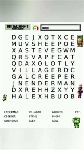 word search Minecraft