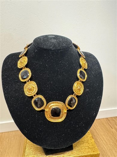 Vintage 80s Gold Tone Metal and Black Enamel Choker Necklace Chunky Chain - Etsy