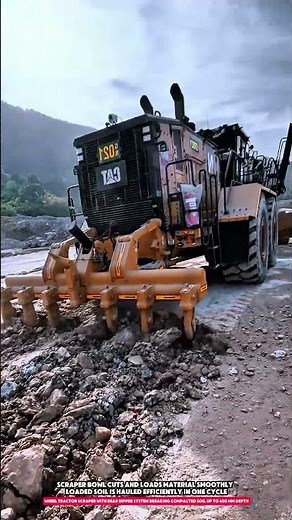 wheel tractor scraper with rear ripper system breaking compacted soil up to 650 mm depth
