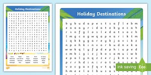 Holiday Destinations Word Search