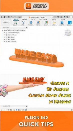 Create a 3D Printed Custom Name Plate in Seconds | Fusion 360 Quick Tutorial | #fusion360 #shorts