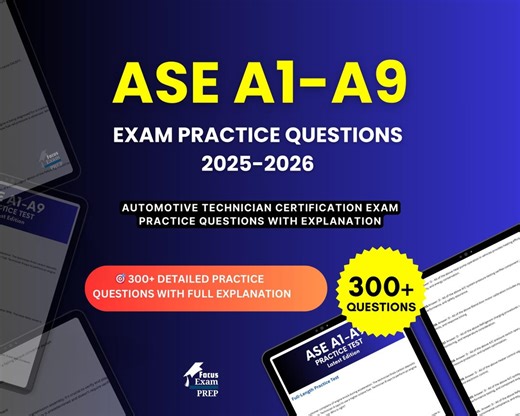 ASE A1-A9 Exam Practice Questions 2025-2026 | A-series Automotive Technician Certification | Test Prep Study Guide PDF | Digital Download - Etsy