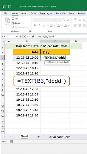 How to extract day name from date in Excel || Excel Tips & Trick || #excel #short #excelbasic