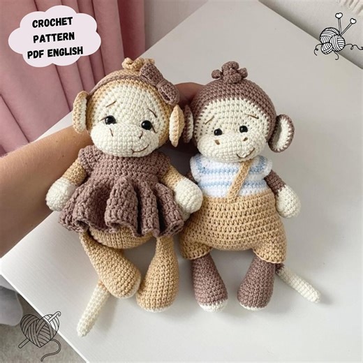 Monkey Crochet Pattern: Amigurumi Stuffed Animal Toy With Clothes (PDF Pattern English) - Etsy UK
