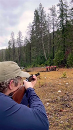 ✅out😳the power knocking over heavy steel with this Japan made Winchester mod 1894 38-55 cal carbine