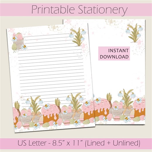 Easter Stationery Printable: Floral Letter Writing Paper (digital Download, US Letter 8.5x11 Lined   Unlined) - Etsy