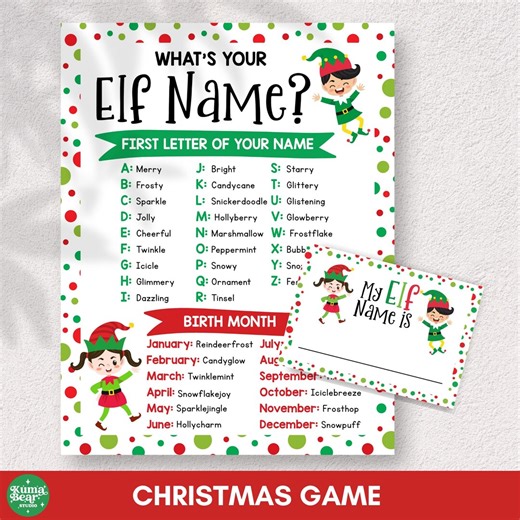Christmas Party Game, What's Your Elf Name Game, Printable Christmas Elf Family Games, Elf Name Generator - Etsy