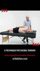 A Technique for Sacral Torsion Sacral torsion refers to an abnormal rotation or misalignment of the sacrum caused by various factors, including trauma or injury to the pelvis or lower back, muscle imbalances, poor posture, or repetitive stress. It is also associated with certain conditions such as scoliosis or leg length discrepancies. In this video excerpt, Erik Dalton demonstrates one manual therapy technique that massage therapists can use to correct sacral torsion. This massage technique is 