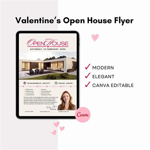 Valentines Day Open House Invitation | Customizable February Flyer | Realtor Marketing Template - Etsy