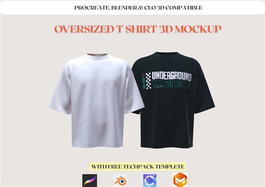 Procreate t shirt 3D Mockup for Clothing & Apparel Design on iPad, oversized T-Shirt model