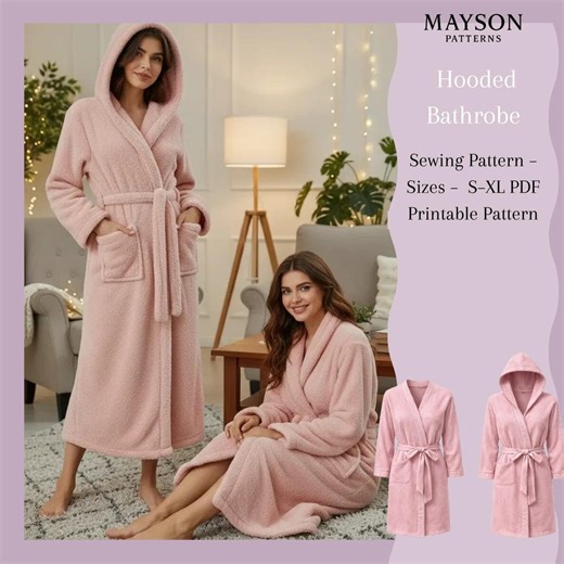 Women’s Hooded Bathrobe Pattern PDF | A4 Printable Robe Sewing Pattern | Cozy Waffle Robe | Sizes S-XL - Etsy