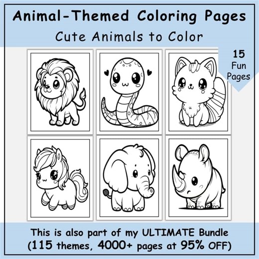 Cute Animals Coloring Pages for Kids | Printable Coloring Activity | Grade K-5