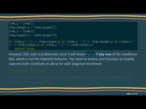 Solving Diagonal Movement in Python: How to Return False When Conditions Fail