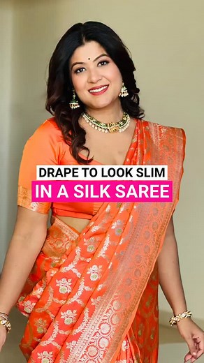 850K views · 7.5K reactions | So many women have been writing to me to help with a drape style which will make them look slimmer in a silk saree! While silk is luxury it does come with the weight of elegance♥️ draping a silk saree can be overwhelming and I am here to help you 﫶 Do give this trick a try and ping me for any further queries ♥️ #silksaree #silksarees #banarasisaree #silksareedraping #sareedraping #trendingreels | Jagisha Upadhyay | Facebook