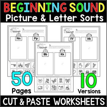 Beginning Sound Cut and Paste Worksheets - Picture Sorts for Initial Sounds